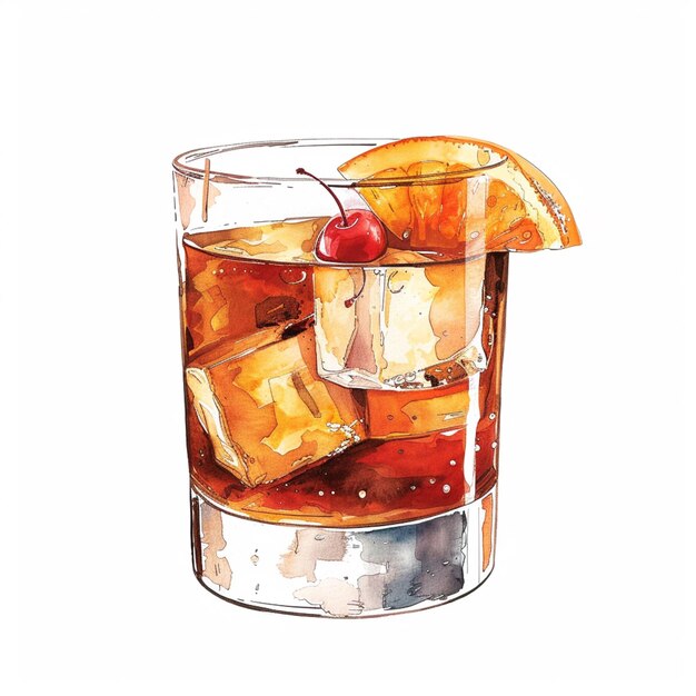 there is a drawing of a drink with a cherry on the top generative ai