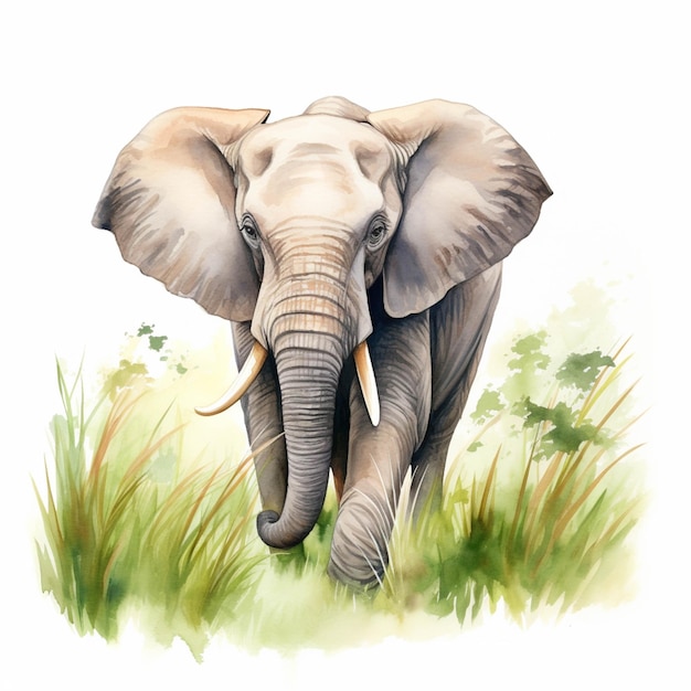 There is a drawing of an elephant walking through the grass generative ai