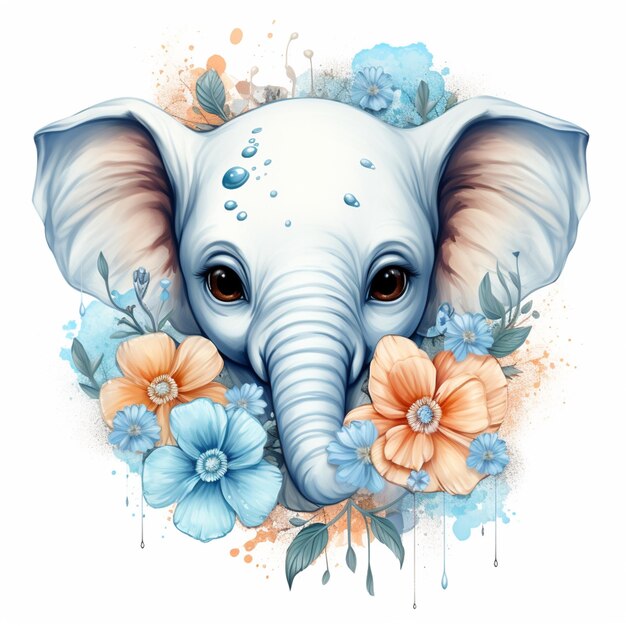 Foto c'è un disegno di un elefante con fiori attorno ad esso generativo ai