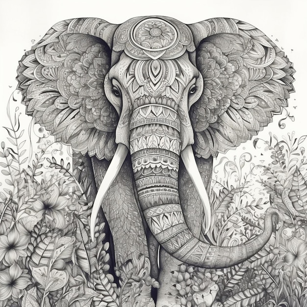 There is a drawing of an elephant with a large tusk generative ai