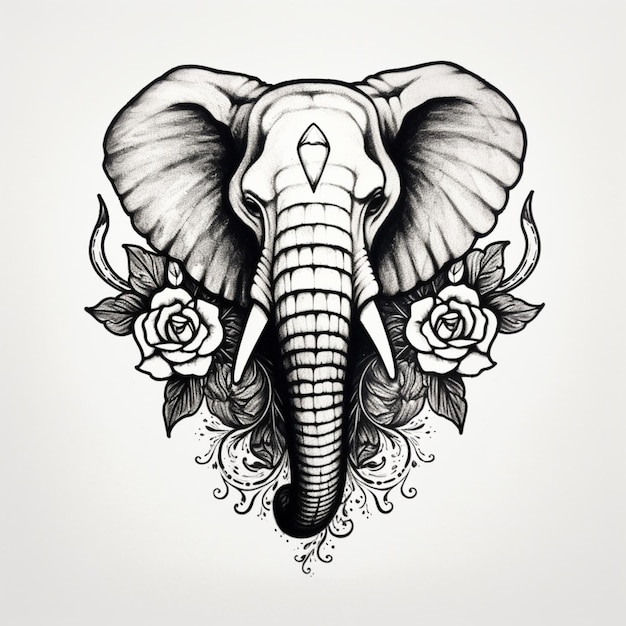 There is a drawing of an elephant with roses on it generative ai