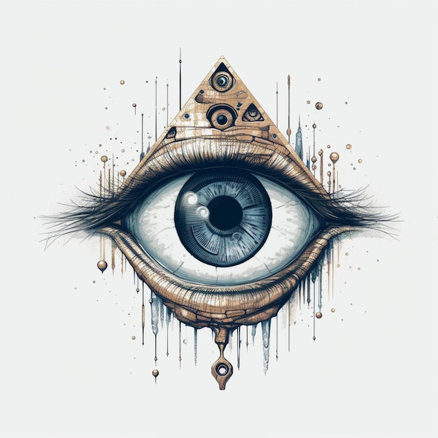 There is a drawing of an eye with a triangle and a triangle generative ai