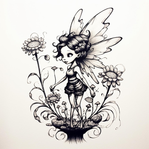 Photo there is a drawing of a fairy with a flower in her hand generative ai