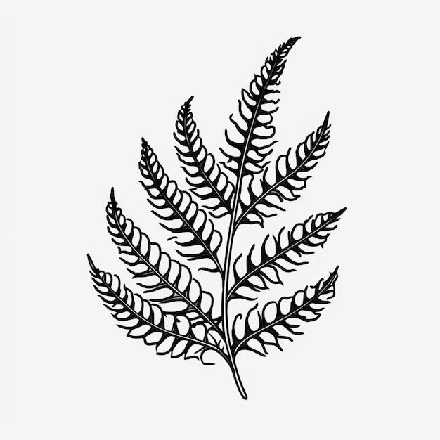 Photo there is a drawing of a fern leaf on a white background generative ai