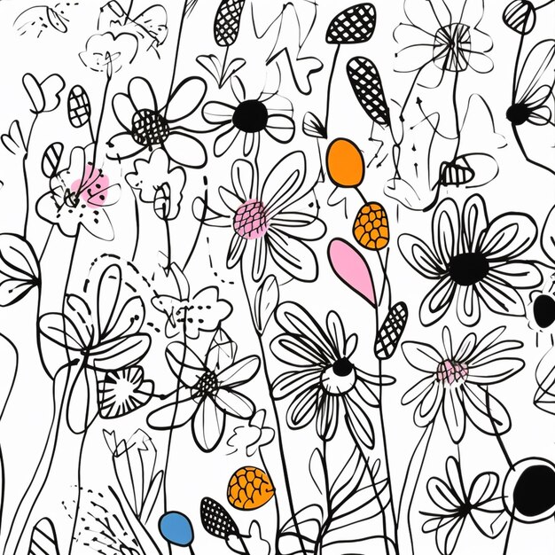 Photo there is a drawing of a field of flowers with butterflies generative ai