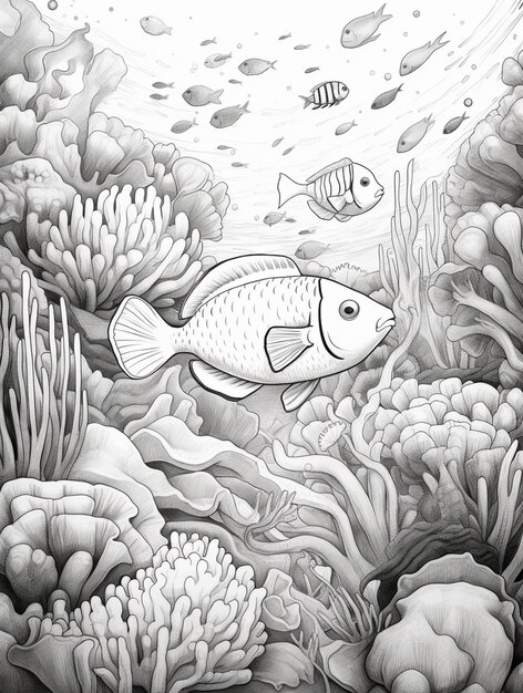 there is a drawing of a fish swimming in the ocean generative ai