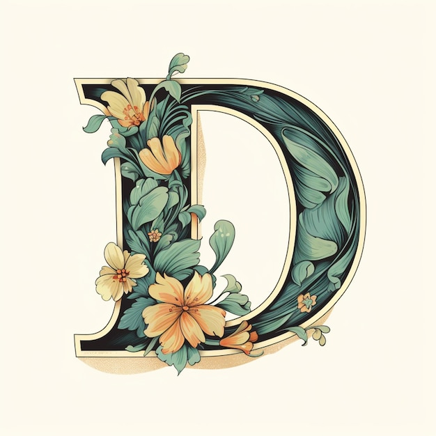 Photo there is a drawing of a floral letter d generative ai