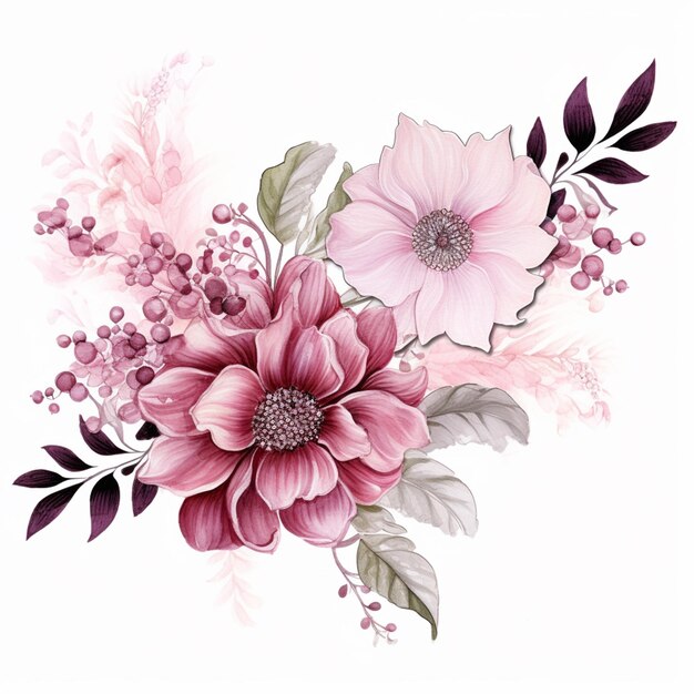 there is a drawing of a flower arrangement with pink flowers generative ai