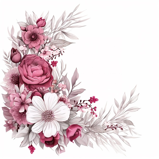 Photo there is a drawing of a flower arrangement with pink and white flowers generative ai