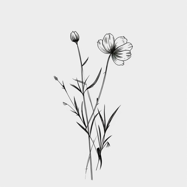 there is a drawing of a flower that is on a white background generative ai