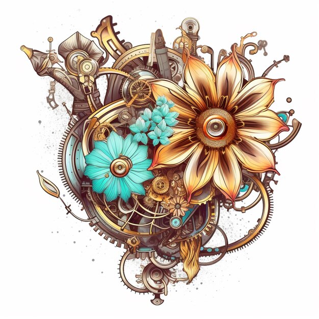 there is a drawing of a flower with gears and gears generative ai