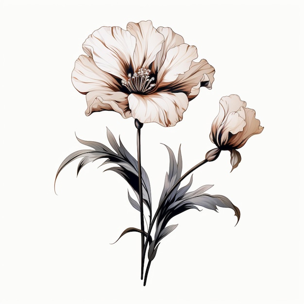 There is a drawing of a flower with leaves on it generative ai