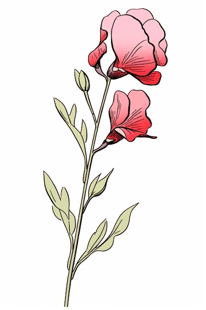 茎と葉のある花の描画がある生成ai