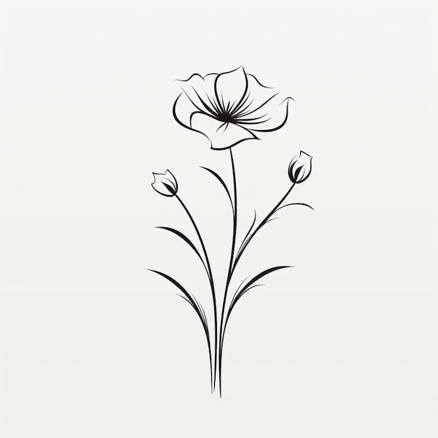 Foto c'è un disegno di un fiore con un gambo e foglie generative ai