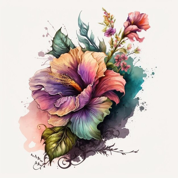 There is a drawing of a flower with watercolor paint generative ai