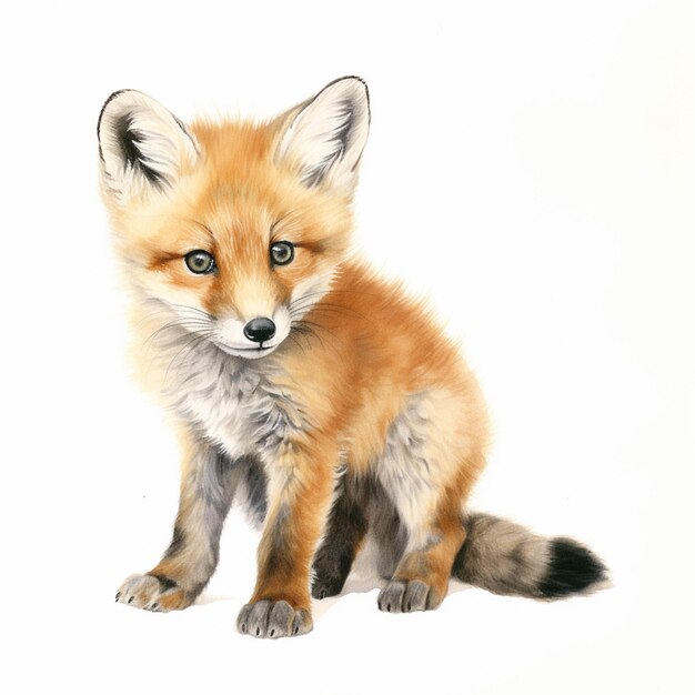 There is a drawing of a fox sitting on a white surface generative ai