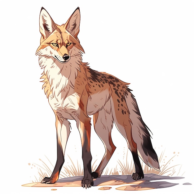 There is a drawing of a fox standing in the grass generative ai