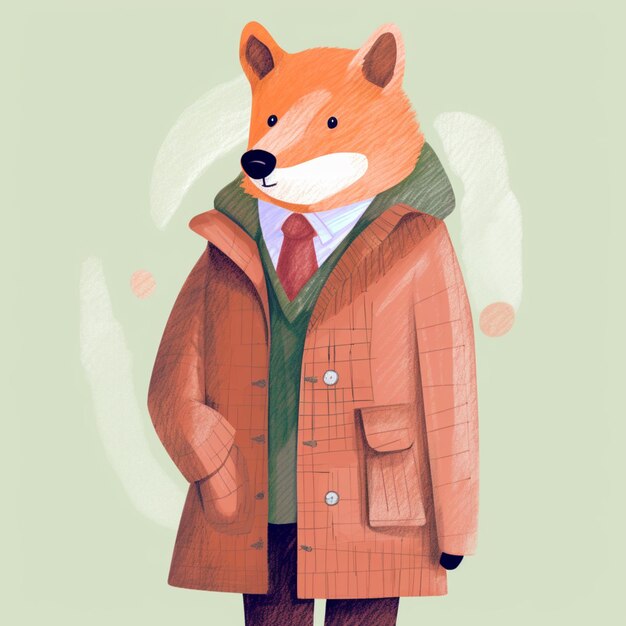 There is a drawing of a fox wearing a coat and tie generative ai