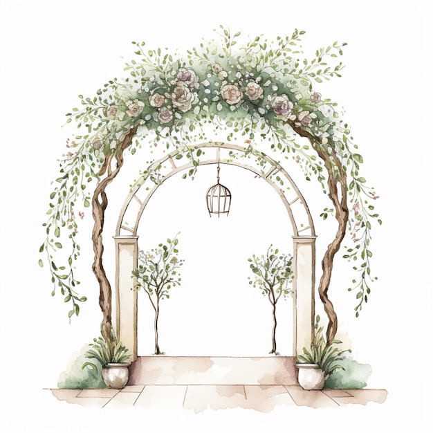 There is a drawing of a garden with a flower arch generative ai