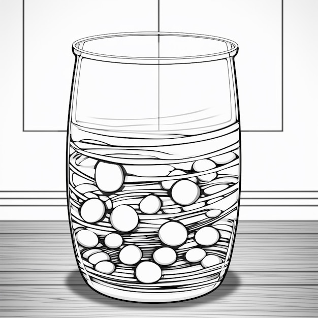Foto c'è un disegno di un bicchiere pieno di acqua e ciottoli generativo ai
