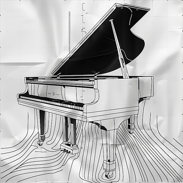 Foto c'è un disegno di un pianoforte a coda su un foglio di carta generativo ai