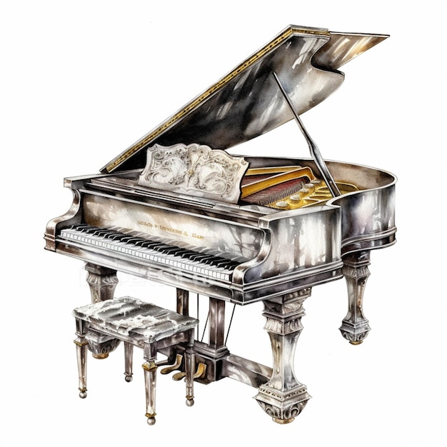 There is a drawing of a grand piano with a bench generative ai