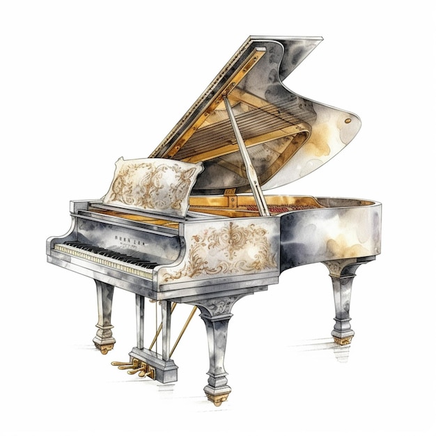 There is a drawing of a grand piano with a white case generative ai