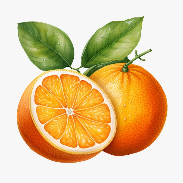 there is a drawing of a half orange with leaves on it generative ai