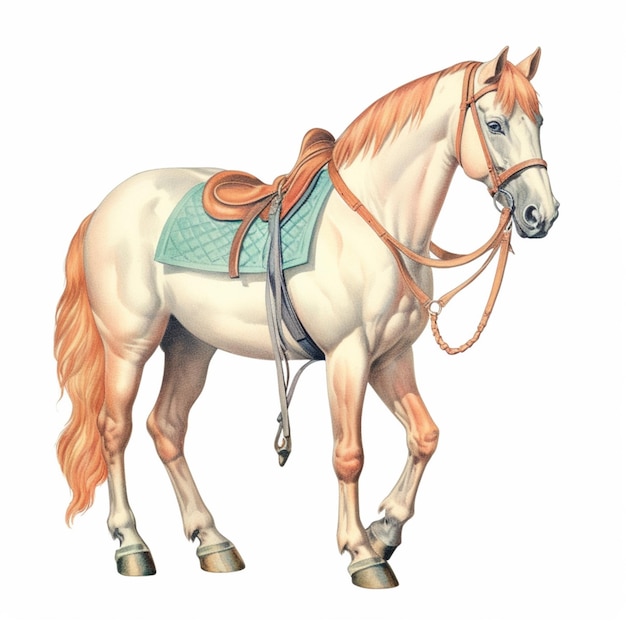 there is a drawing of a horse with a saddle on it generative ai