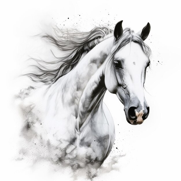 there is a drawing of a horse with a white mane generative ai