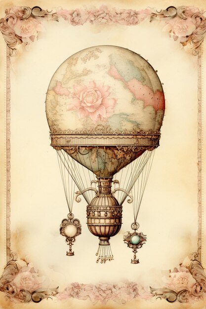熱気球の絵 地球の形を描いた絵