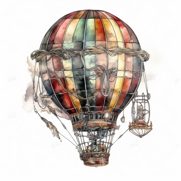 Photo there is a drawing of a hot air balloon with a man in it generative ai