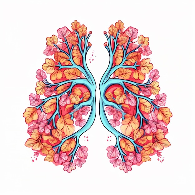 Photo there is a drawing of a human lungs with flowers on it generative ai