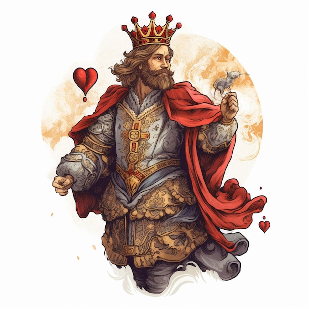 There is a drawing of a king with a crown and a heart generative ai