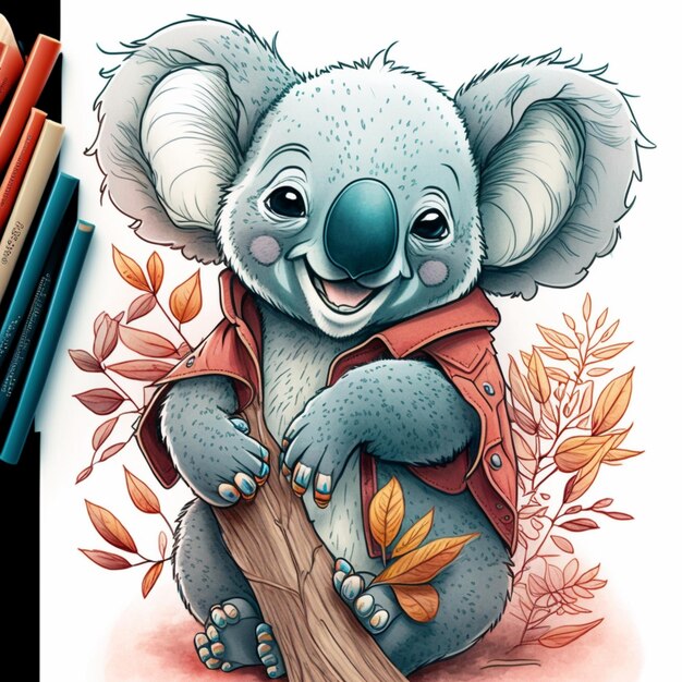 Foto c'è un disegno di un orso koala con una giacca rossa generativa ai