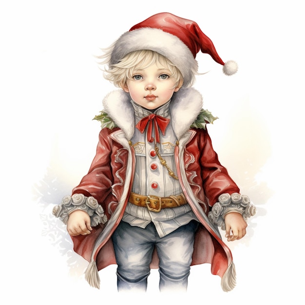 There is a drawing of a little boy dressed in a santa claus outfit generative ai