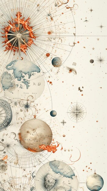 Photo there is a drawing of a map with a lot of planets generative ai