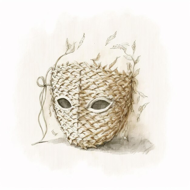 There is a drawing of a mask with leaves on it generative ai