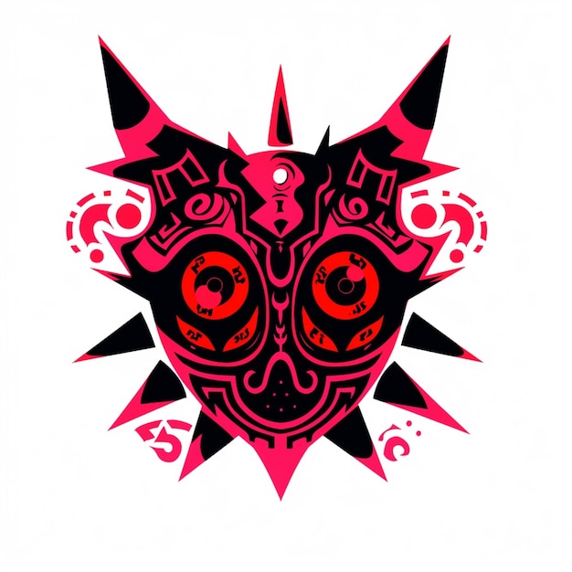 赤と黒のデザインのマスクの絵が描かれています