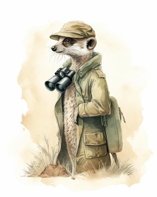 there is a drawing of a meerkat wearing a hat and coat generative ai