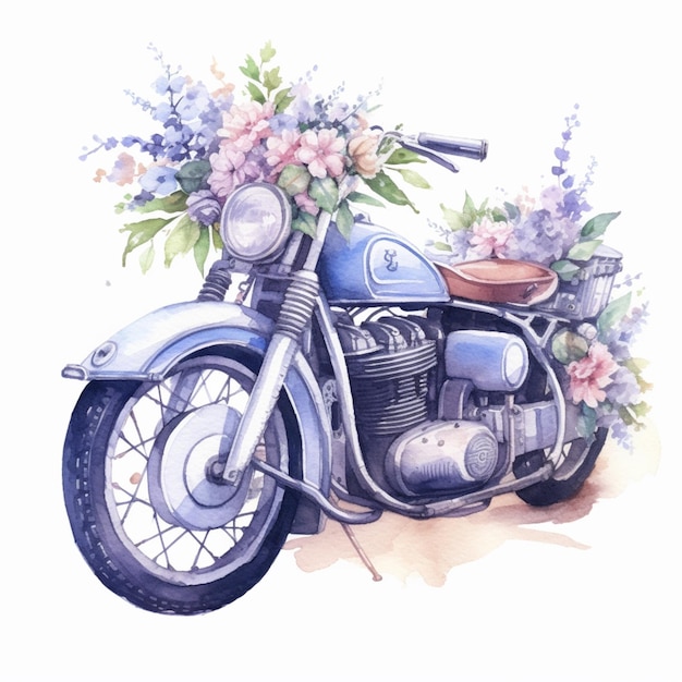 There is a drawing of a motorcycle with flowers on the back generative ai