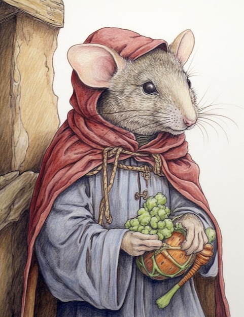 there is a drawing of a mouse dressed in a monk outfit generative ai