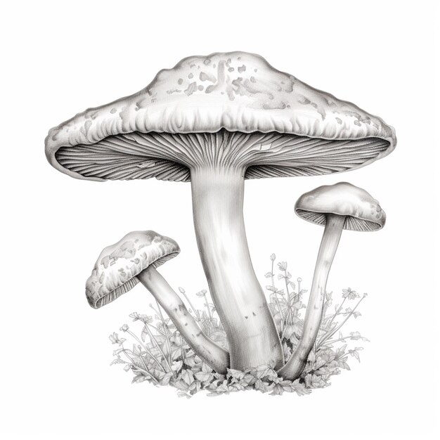 there is a drawing of a mushroom with a lot of leaves generative ai