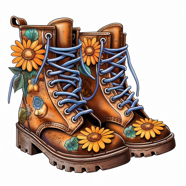 there is a drawing of a pair of boots with flowers on them generative ai