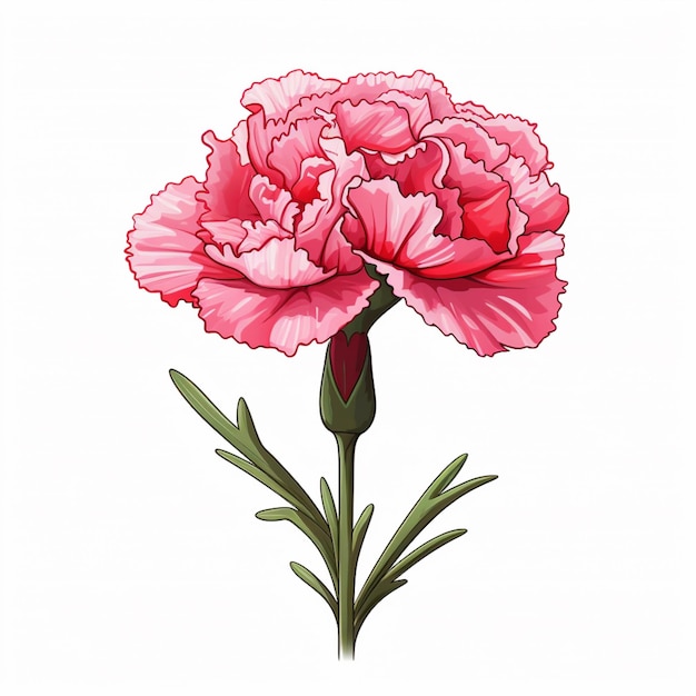 Foto c'è un disegno di un fiore di garofano rosa su uno sfondo bianco