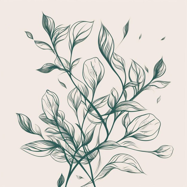 there is a drawing of a plant with leaves on it generative ai