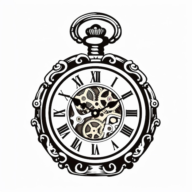 Photo there is a drawing of a pocket watch with gears on it generative ai