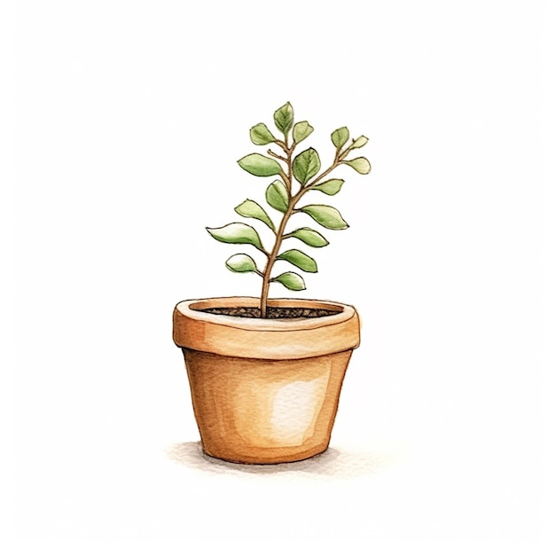 There is a drawing of a potted plant with a green leaf generative ai