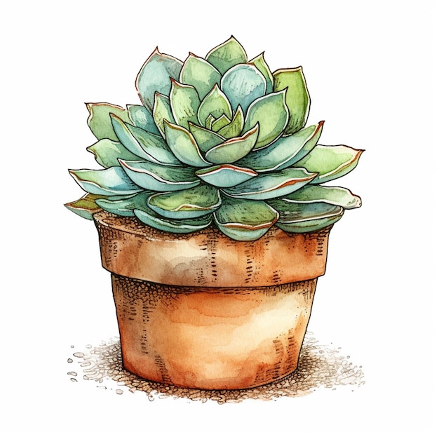There is a drawing of a potted plant with a green plant generative ai