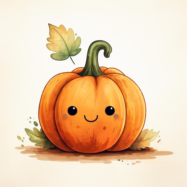 there is a drawing of a pumpkin with a leaf on it generative ai